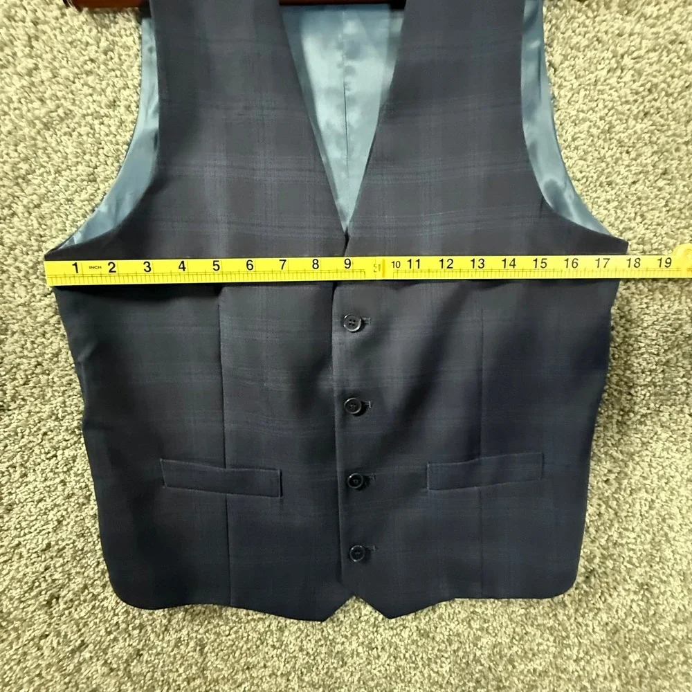 Charles Tyrwhitt Mens 38 Navy Blue Plaid 100% Wool Suit Vest Waistcoat Formal